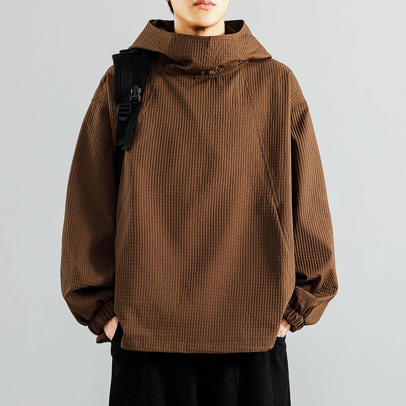Draxen men's oversized baggy hoodie streetwear relaxed fit pullover with textured ribbed knit fabric