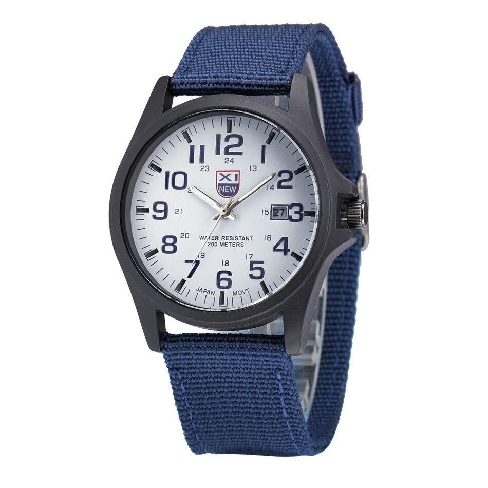 Men's tactical military analog watch 45mm stainless steel case luminous hands durable nylon strap