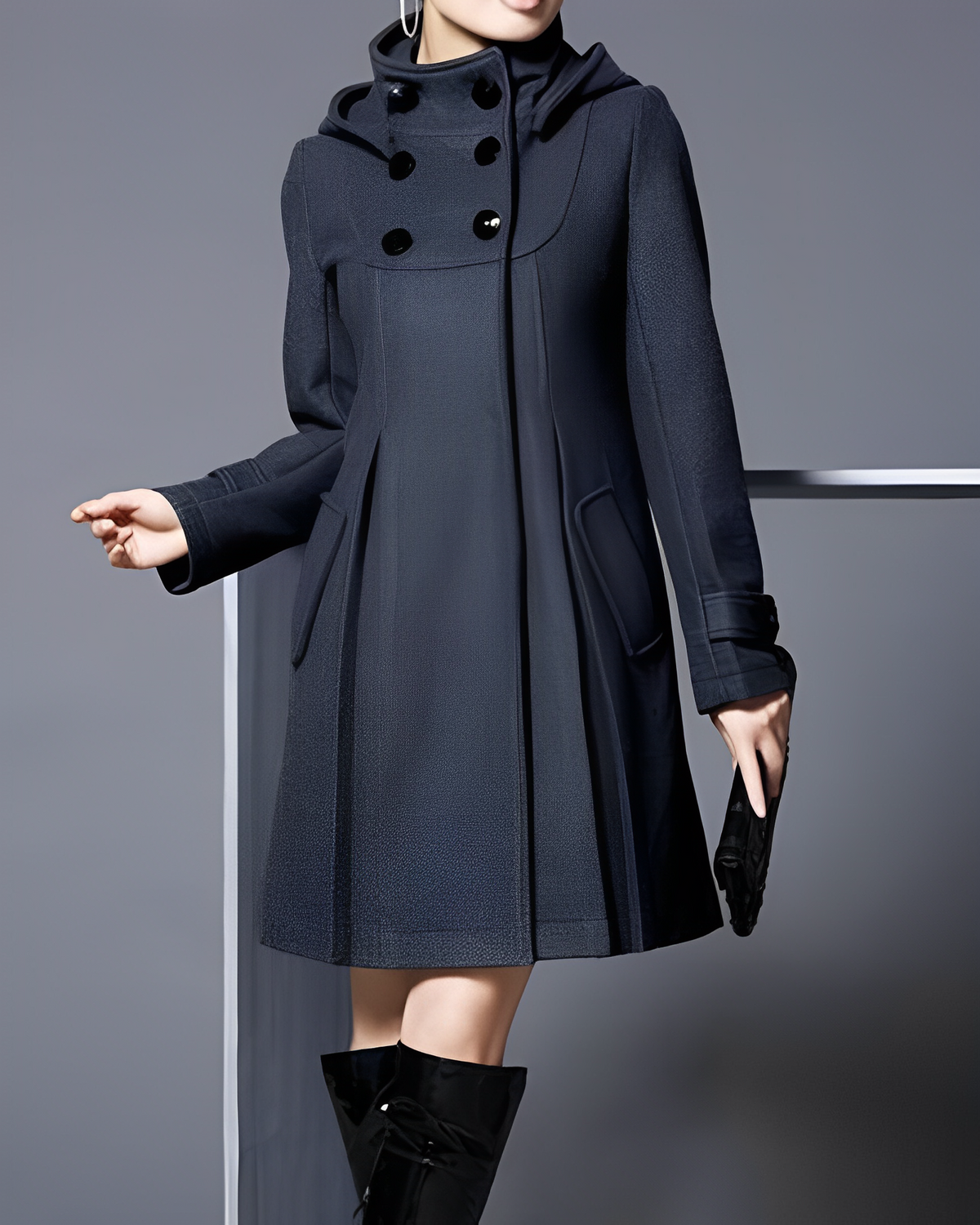 Women's elegant hooded button-down coat in a flattering cut with chic hood detail for casual to semi-formal wear