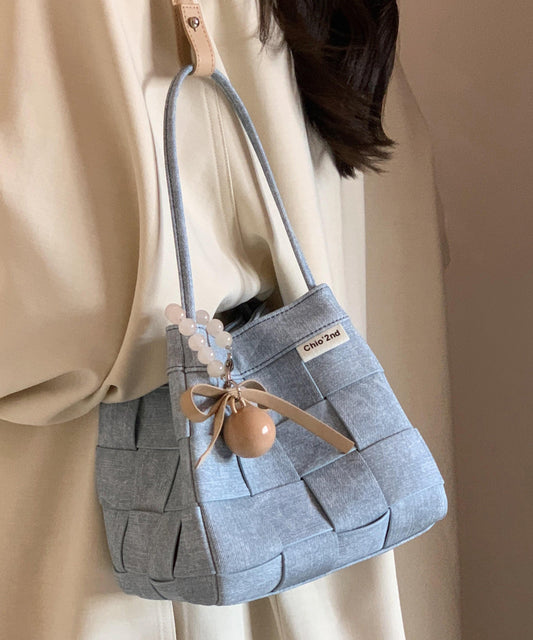 Magnifique sac seau tissé en denim bleu - Wavlynn