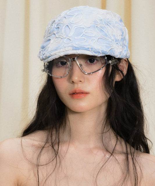 Magnifique chapeau breton brodé de fleurs bleues - Wavlynn