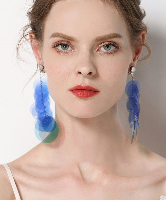 Magnifiques boucles d'oreilles pendantes à pampilles rondes en acier inoxydable bleu - Wavlynn