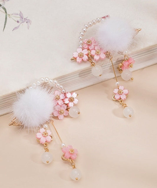 Belle épingle à cheveux en vison florale à pompon pour filles, couleur cuivre, perle - Wavlynn