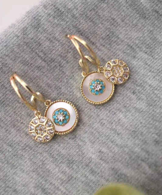 Magnifiques boucles d'oreilles pendantes en forme de coquillage en zircon surdoré et cuivre doré - Wavlynn