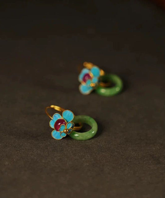 Magnifiques boucles d'oreilles créoles en argent sterling vert surdoré et émail de jade - Wavlynn