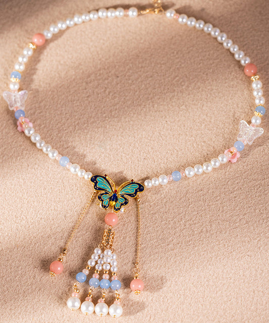 Magnifique collier pendentif multicolore en alliage de perles et résine émaillée colorée pour enfants, avec pompon floral - Wavlynn