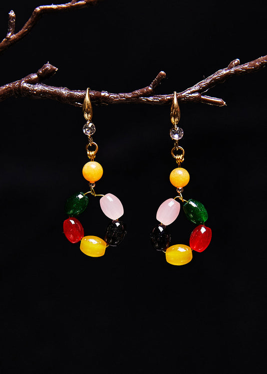 Magnifiques boucles d'oreilles pendantes en cire d'abeille fine avec pierres précieuses multicolores - Wavlynn