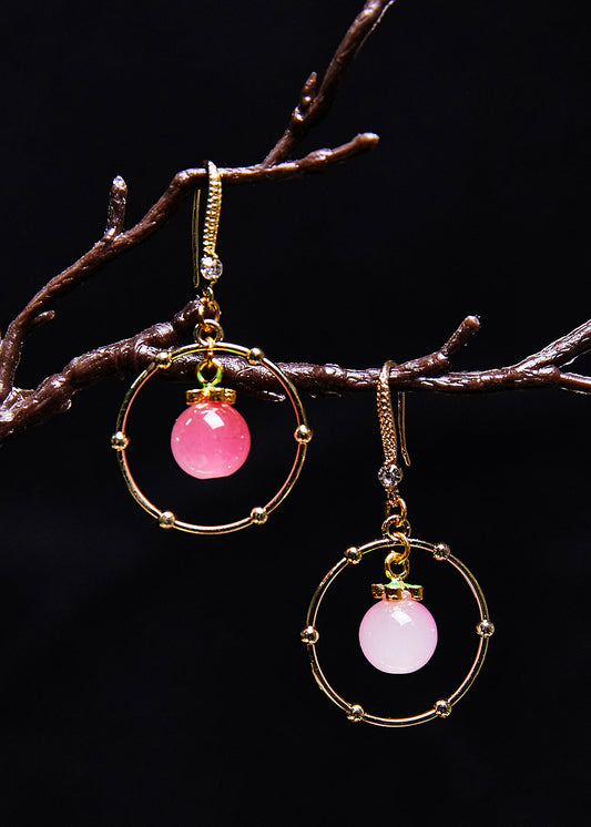 Magnifiques boucles d'oreilles pendantes à dorure circulaire en cristal rose - Wavlynn
