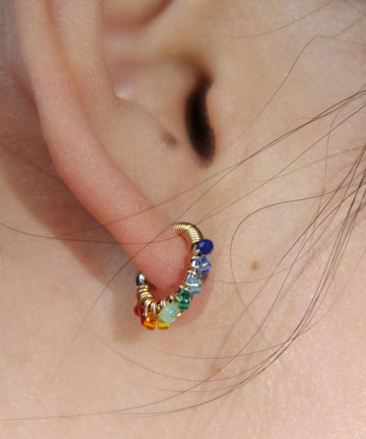 Magnifiques boucles d'oreilles créoles en alliage de perles de verre arc-en-ciel - Wavlynn