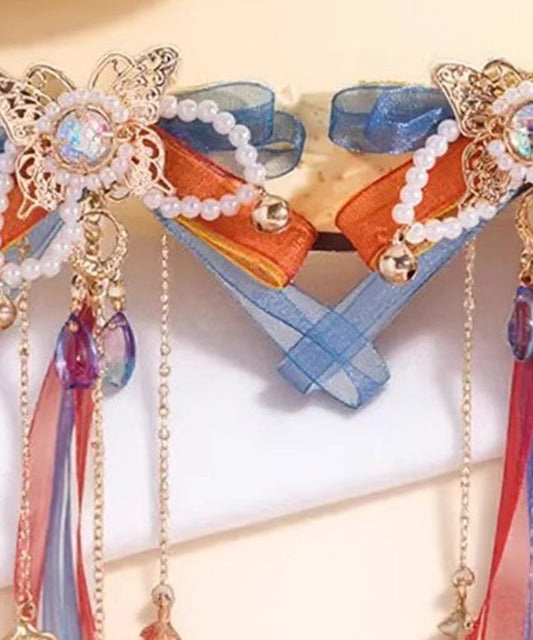Belle paire d'épingles à cheveux pour filles, en alliage de cuivre arc-en-ciel, avec perles, nœud et ruban - Wavlynn