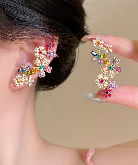 Magnifiques boucles d'oreilles à tige florales en alliage de cuivre et cristal de zircon arc-en-ciel - Wavlynn