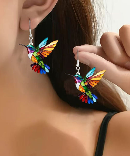 Magnifiques boucles d'oreilles pendantes en argent sterling et acrylique, motif oiseau arc-en-ciel - Wavlynn