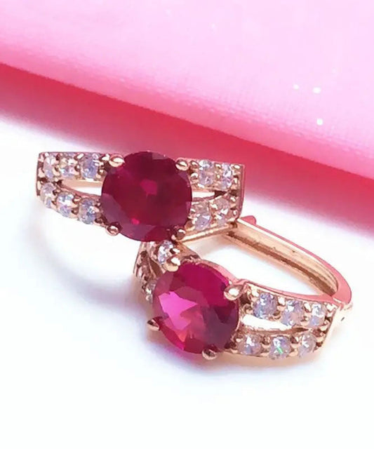 Magnifiques boucles d'oreilles créoles en alliage rose incrustées de pierres précieuses et de zircons - Wavlynn