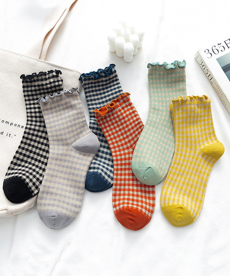 Belles chaussettes à volants en coton à carreaux - Wavlynn