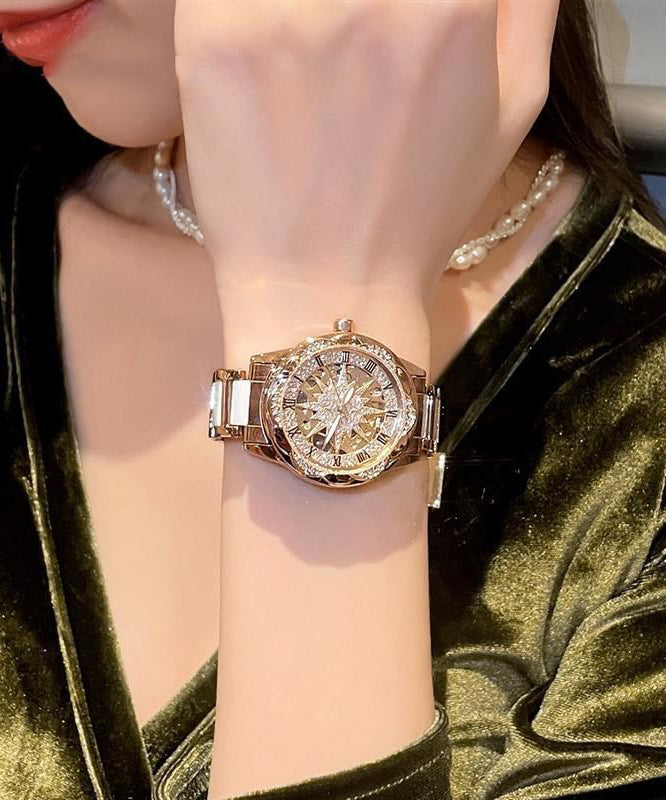 Belle montre creuse en acier inoxydable avec zircon - Wavlynn