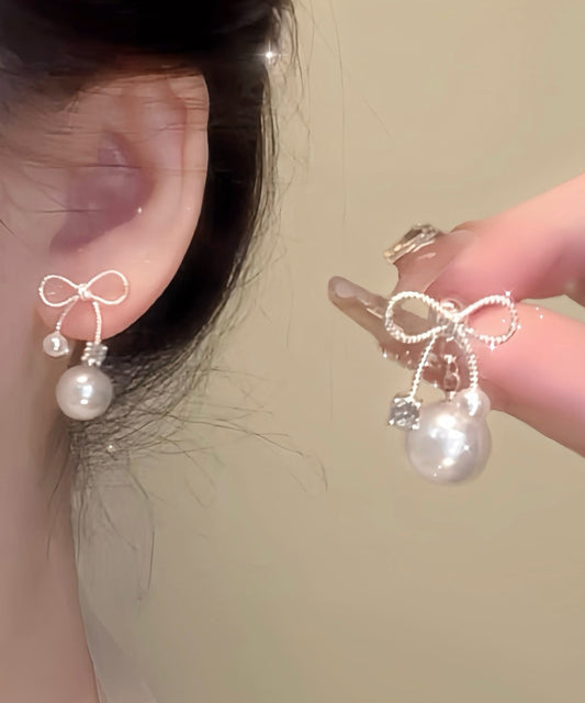 Magnifiques boucles d'oreilles pendantes en alliage d'argent sterling blanc avec perles - Wavlynn