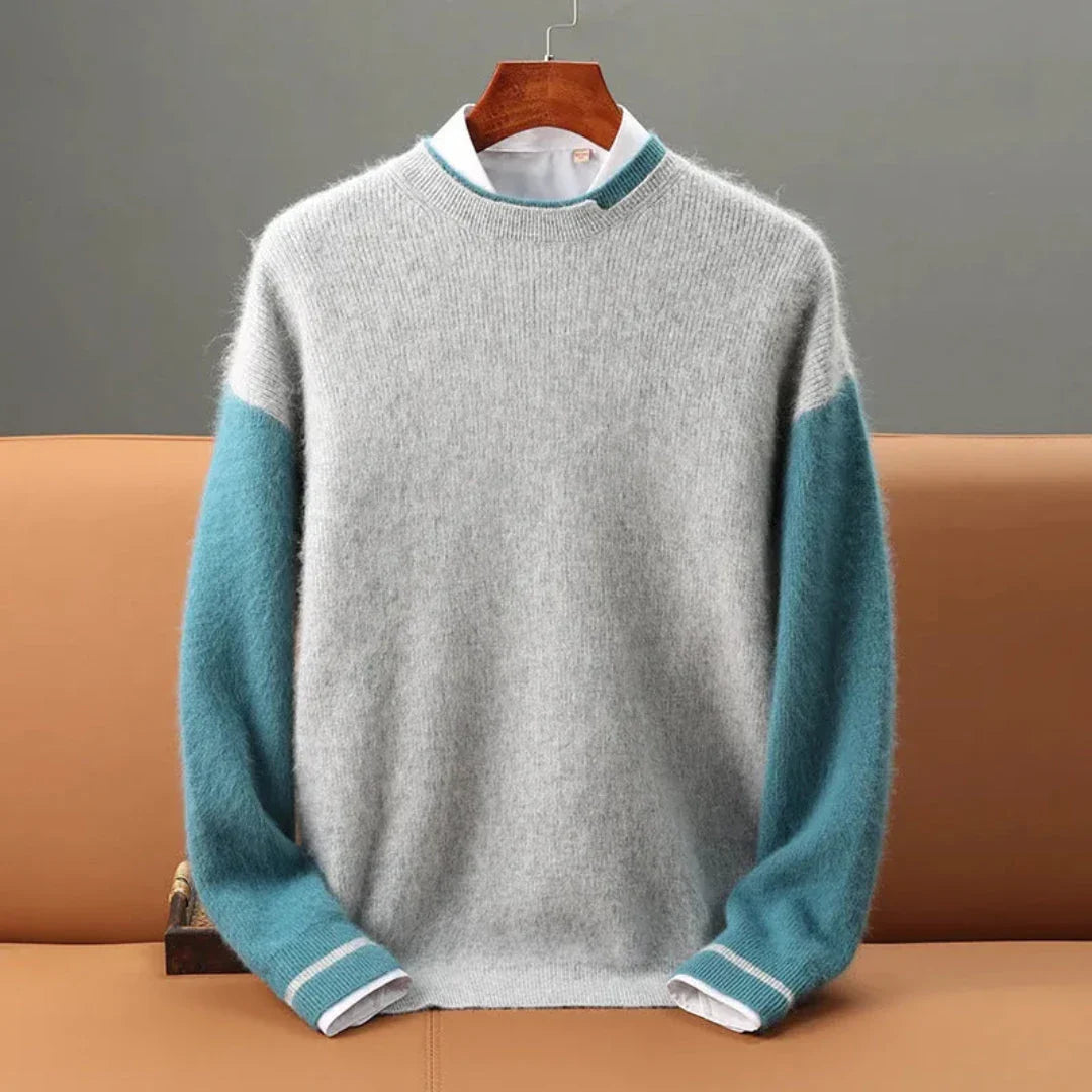 Beckett unisex cashmere pullover sweater two-tone colorblock design lightweight warm sophisticated fit