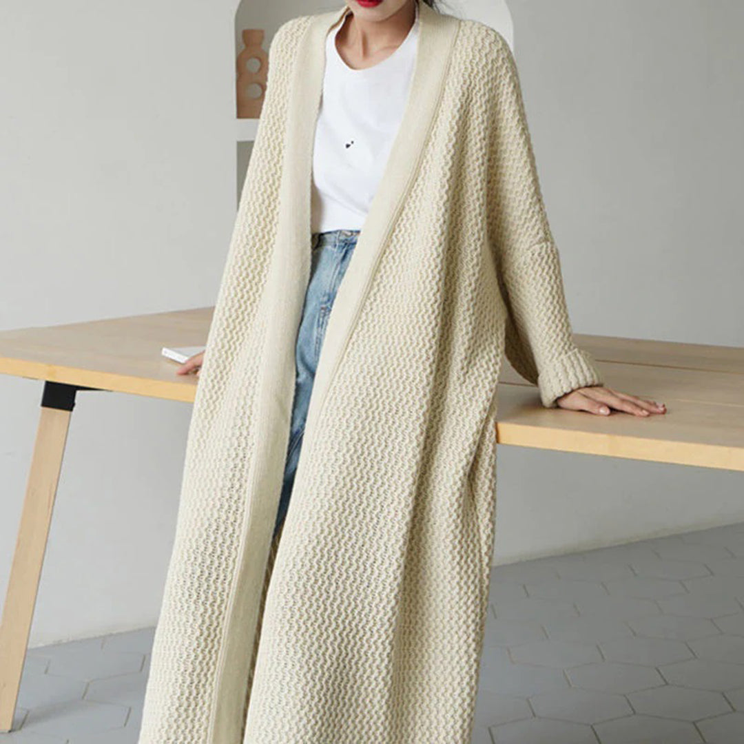 Harper women's oversized open-front cardigan in vibrant lime knit with relaxed drapey silhouette