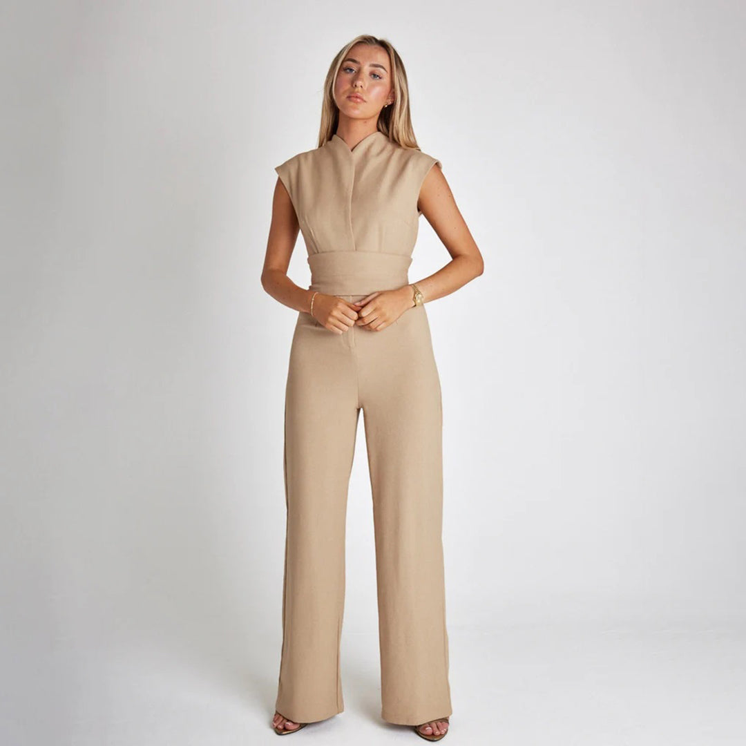 Women's sleeveless wide-leg jumpsuit elegant fit adjustable waistband lightweight breathable one-piece