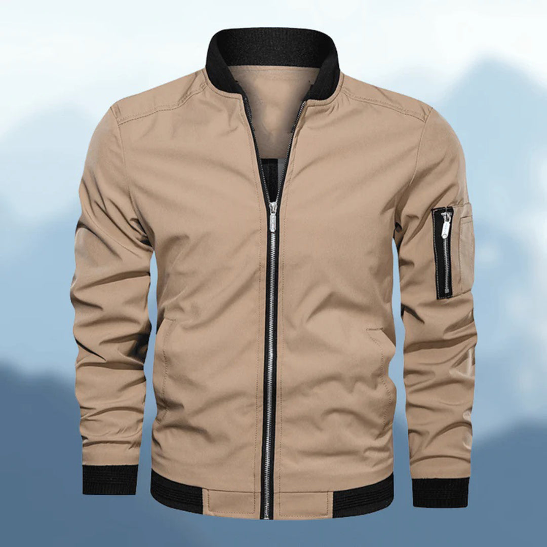 Men's slim fit lightweight bomber jacket modern tailored silhouette with ribbed cuffs everyday versatile outerwear