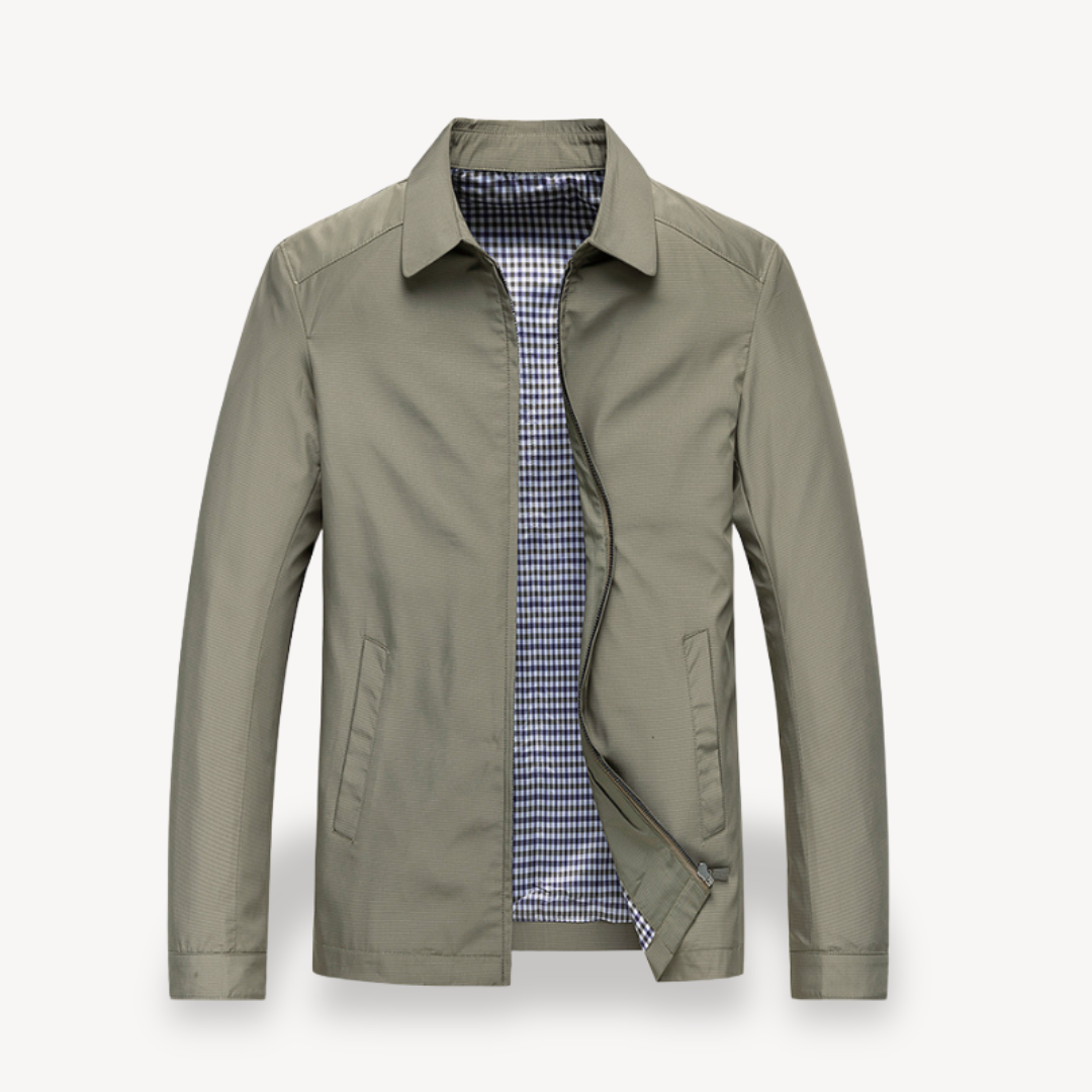 Men's lightweight navy jacket tailored fit shirt collar zipper closure breathable everyday layer