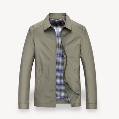 Men's lightweight navy jacket tailored fit shirt collar zipper closure breathable everyday layer