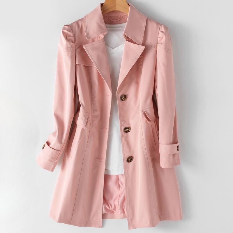 Bella Vita beige classic trench coat by Sofia Amoretti with sleek silhouette and luxurious premium fabric