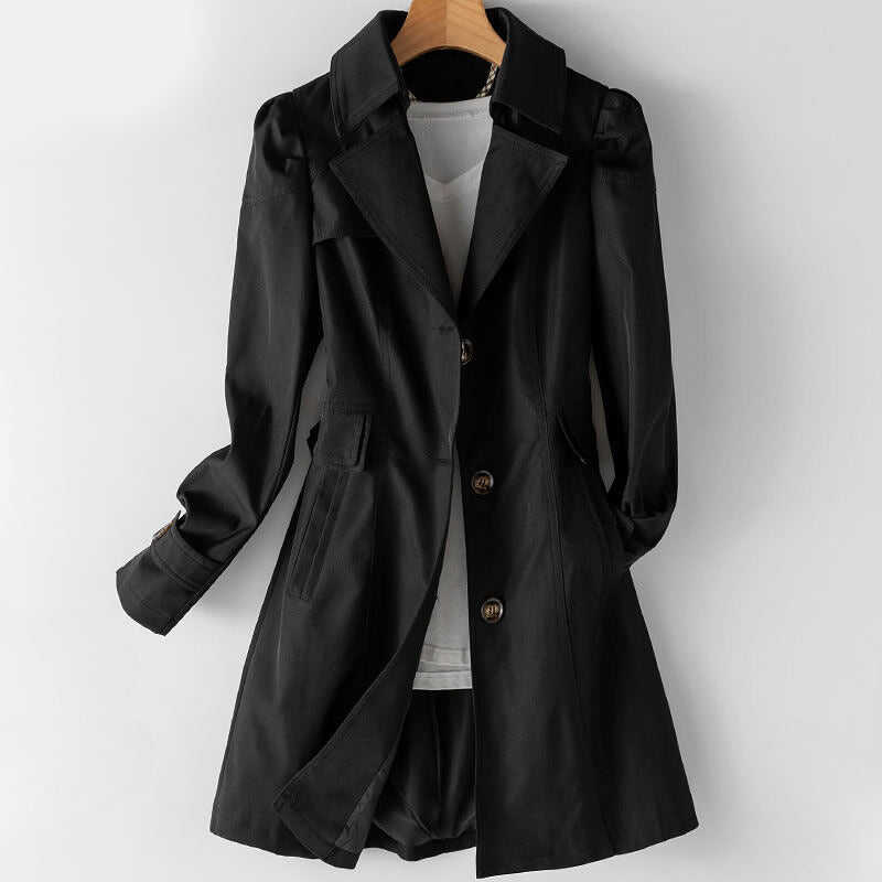 Bella Vita beige classic trench coat by Sofia Amoretti with sleek silhouette and premium fiber blend