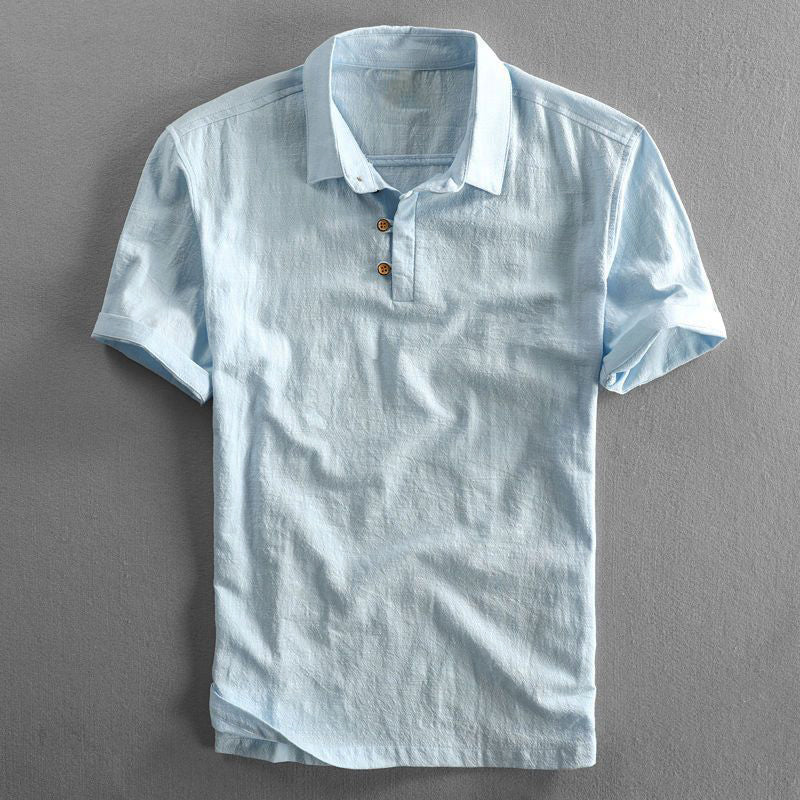 Men's beige linen-cotton blend polo shirt relaxed fit classic collar lightweight breathable Torino