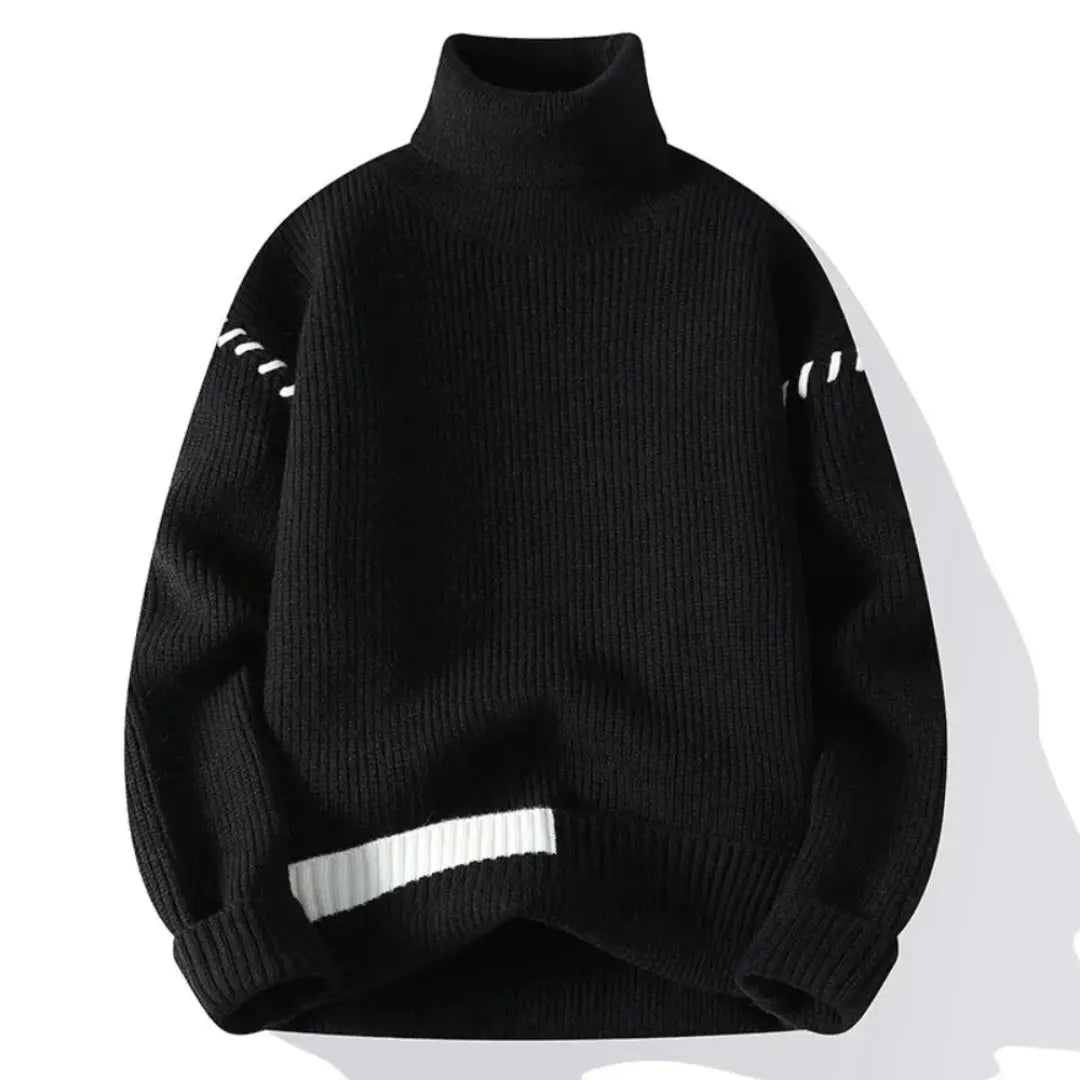 White turtleneck patchwork knit sweater cozy chunky cable-knit design for autumn winter warmth