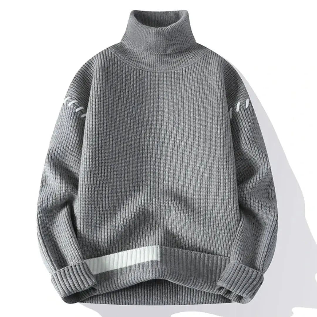 White turtleneck patchwork knit sweater cozy lightweight fit for autumn winter layering