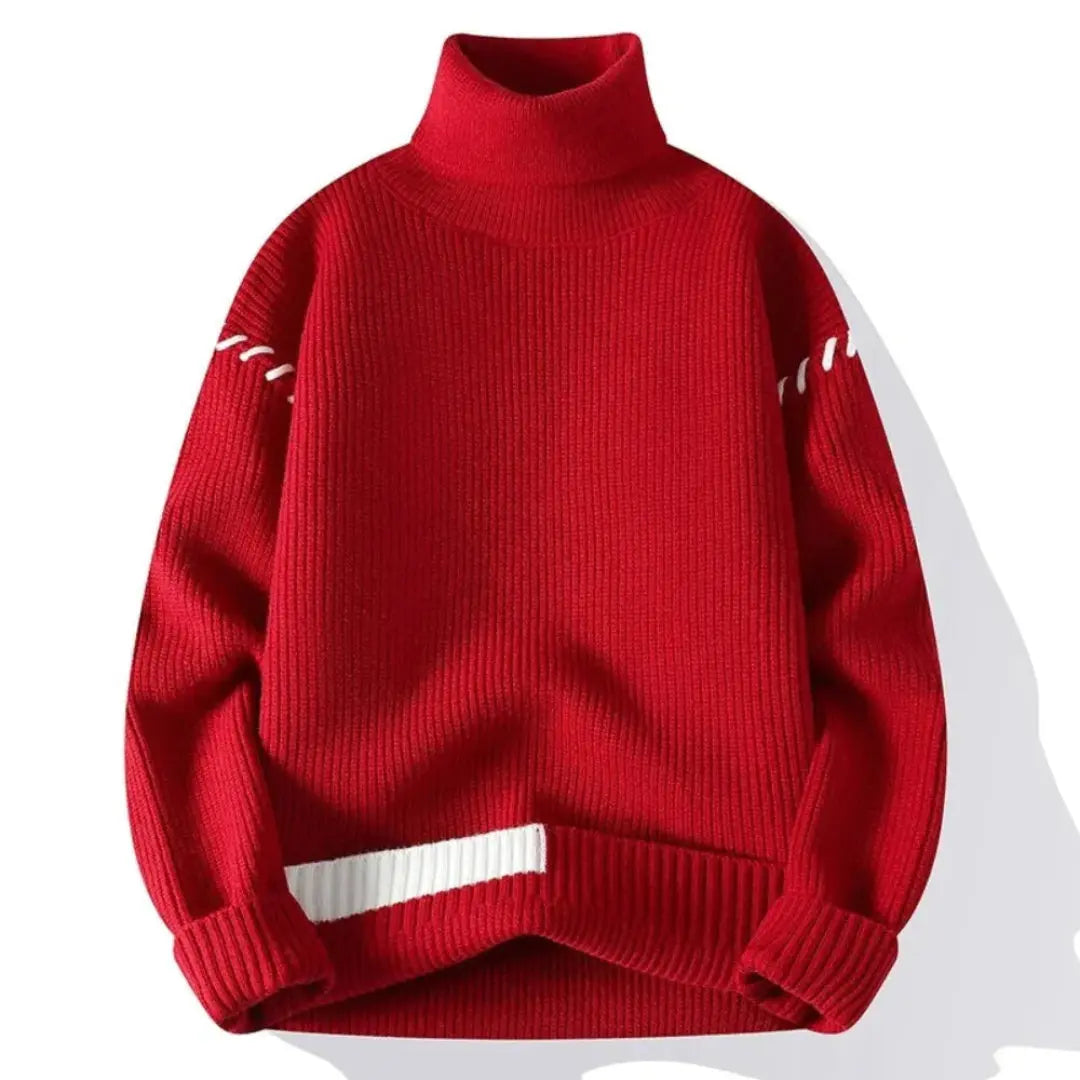 White turtleneck knit sweater patchwork design cozy lightweight autumn winter casual style