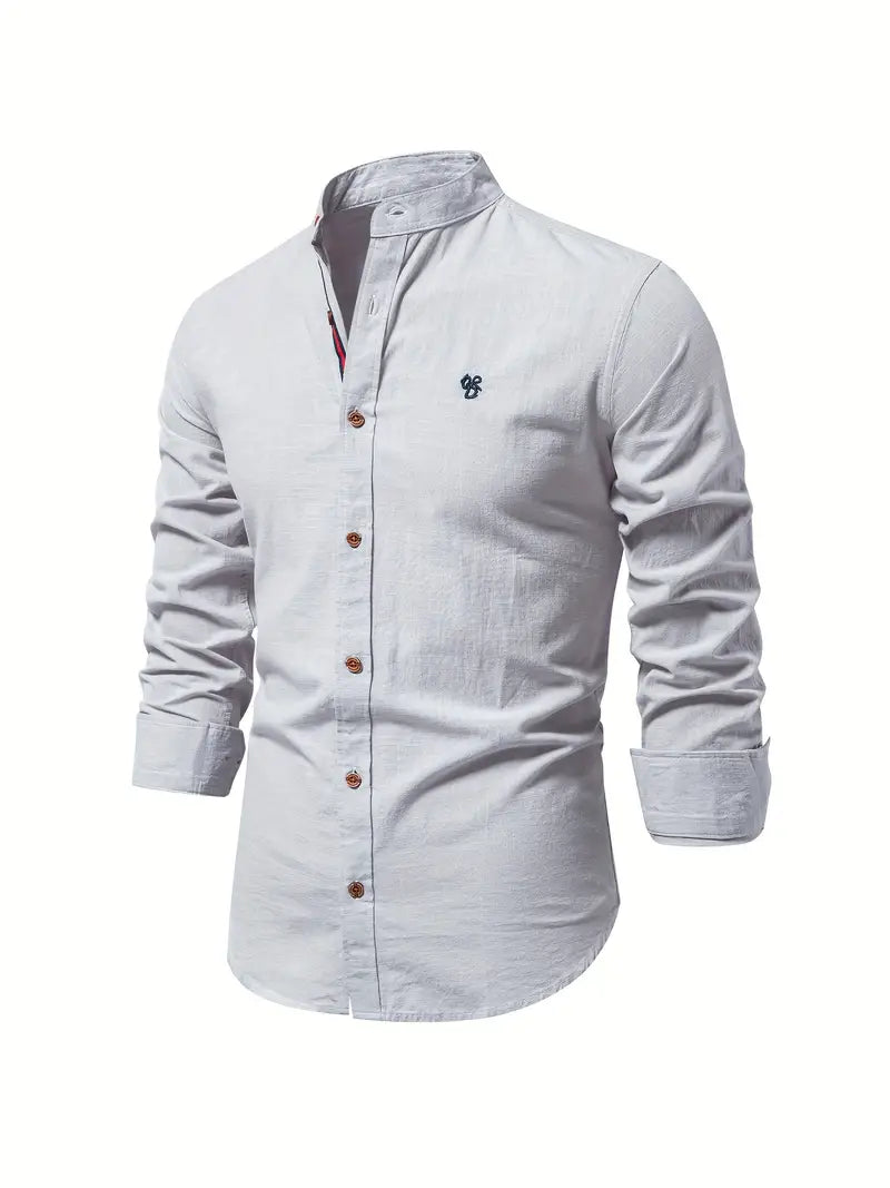 Men's green slim fit cotton dress shirt with button front, breathable comfort for spring summer