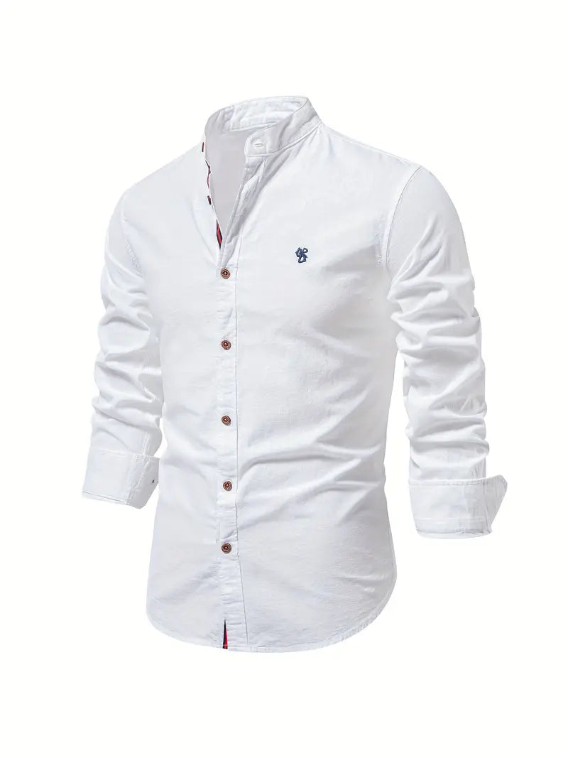 Men's green slim fit cotton dress shirt with button front, breathable spring summer style
