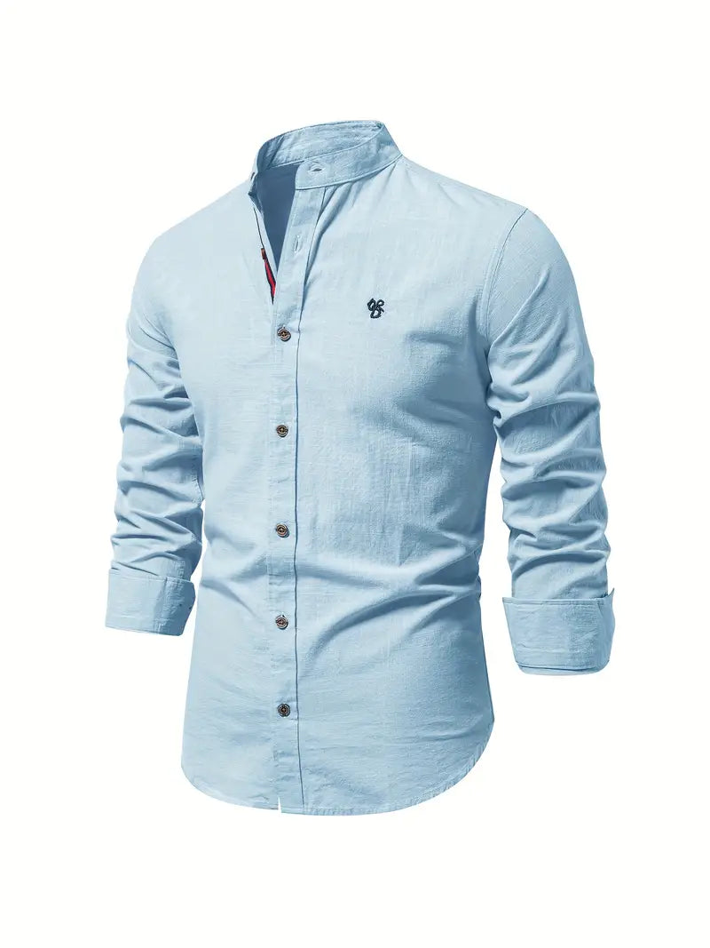 Men's green slim fit cotton dress shirt with button front closure, breathable spring summer style