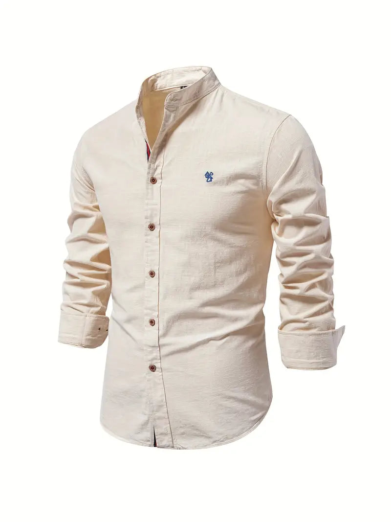 Men's green slim fit cotton dress shirt with button front closure, breathable spring summer style