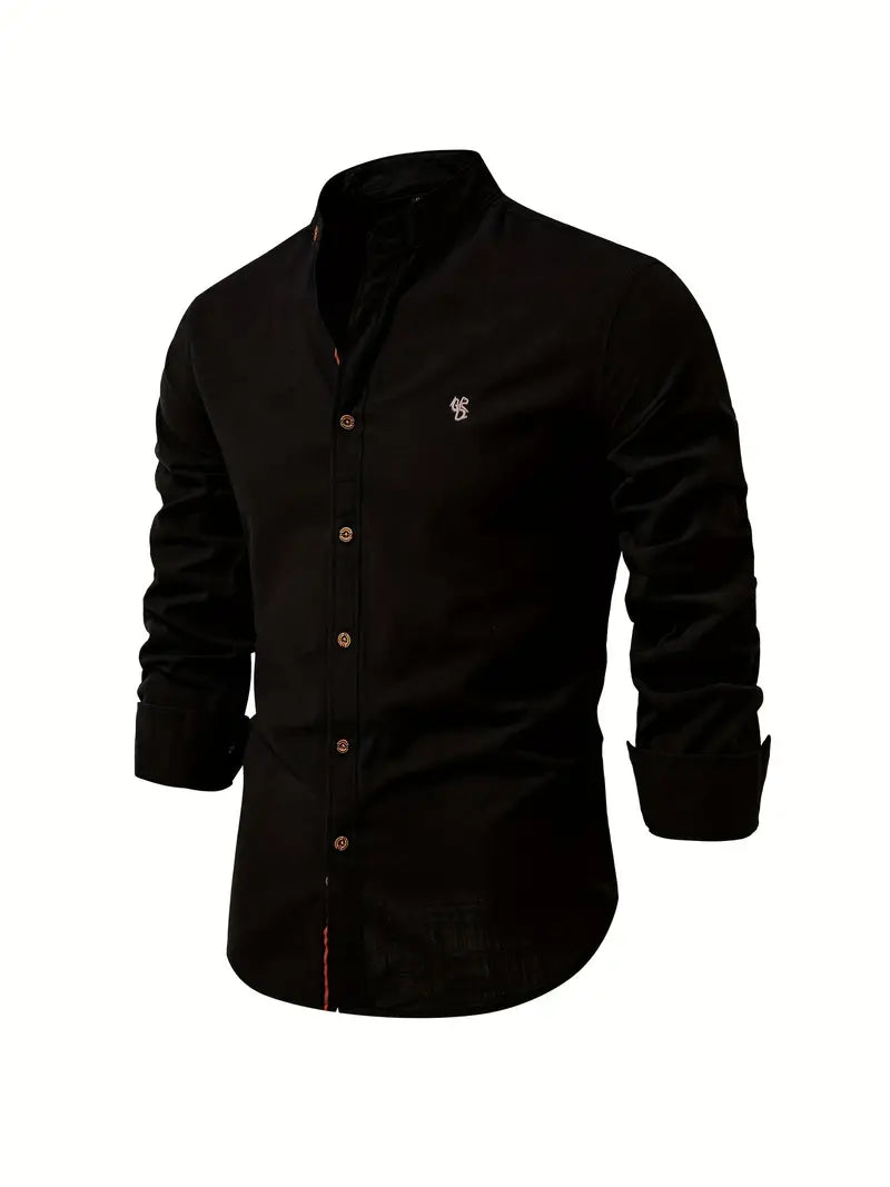 Men's green slim fit cotton dress shirt with button front closure, breathable spring summer style
