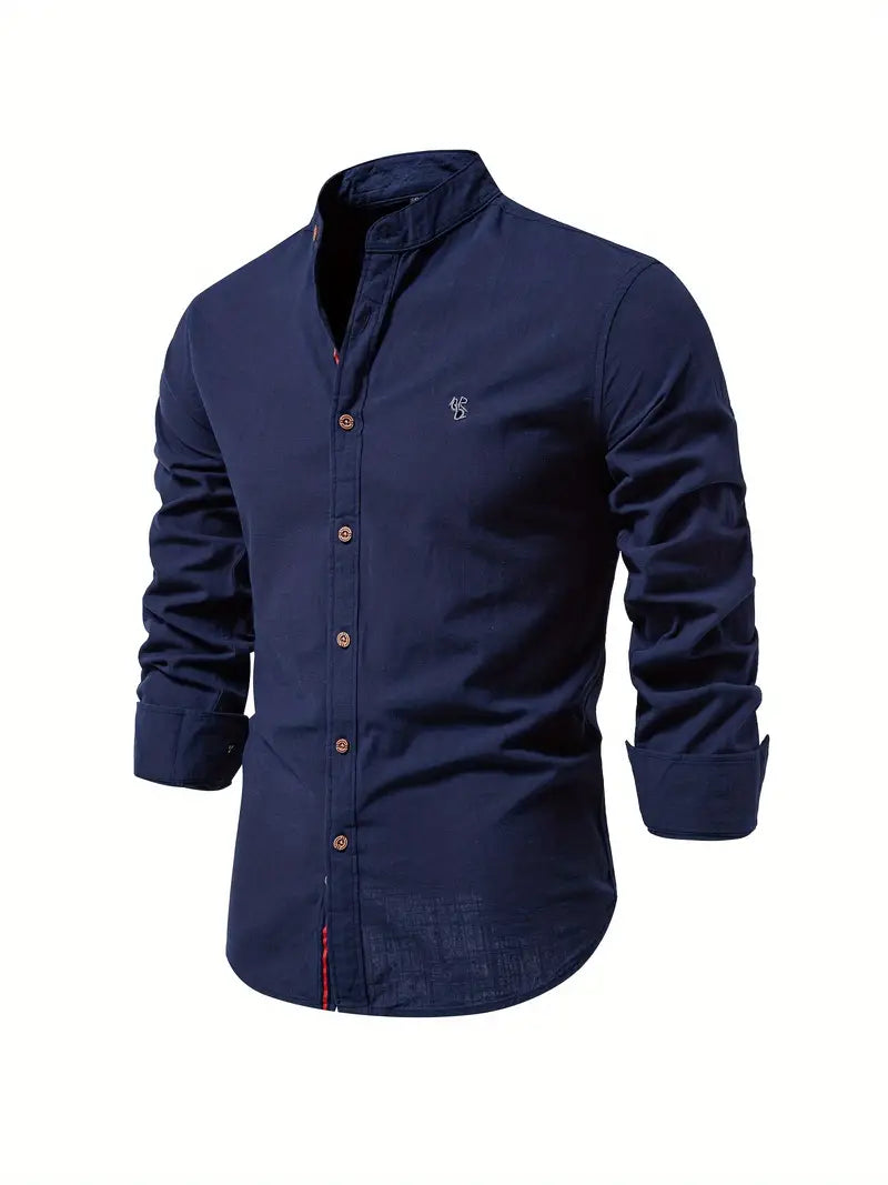 Men's green slim fit cotton dress shirt with button front closure for spring summer