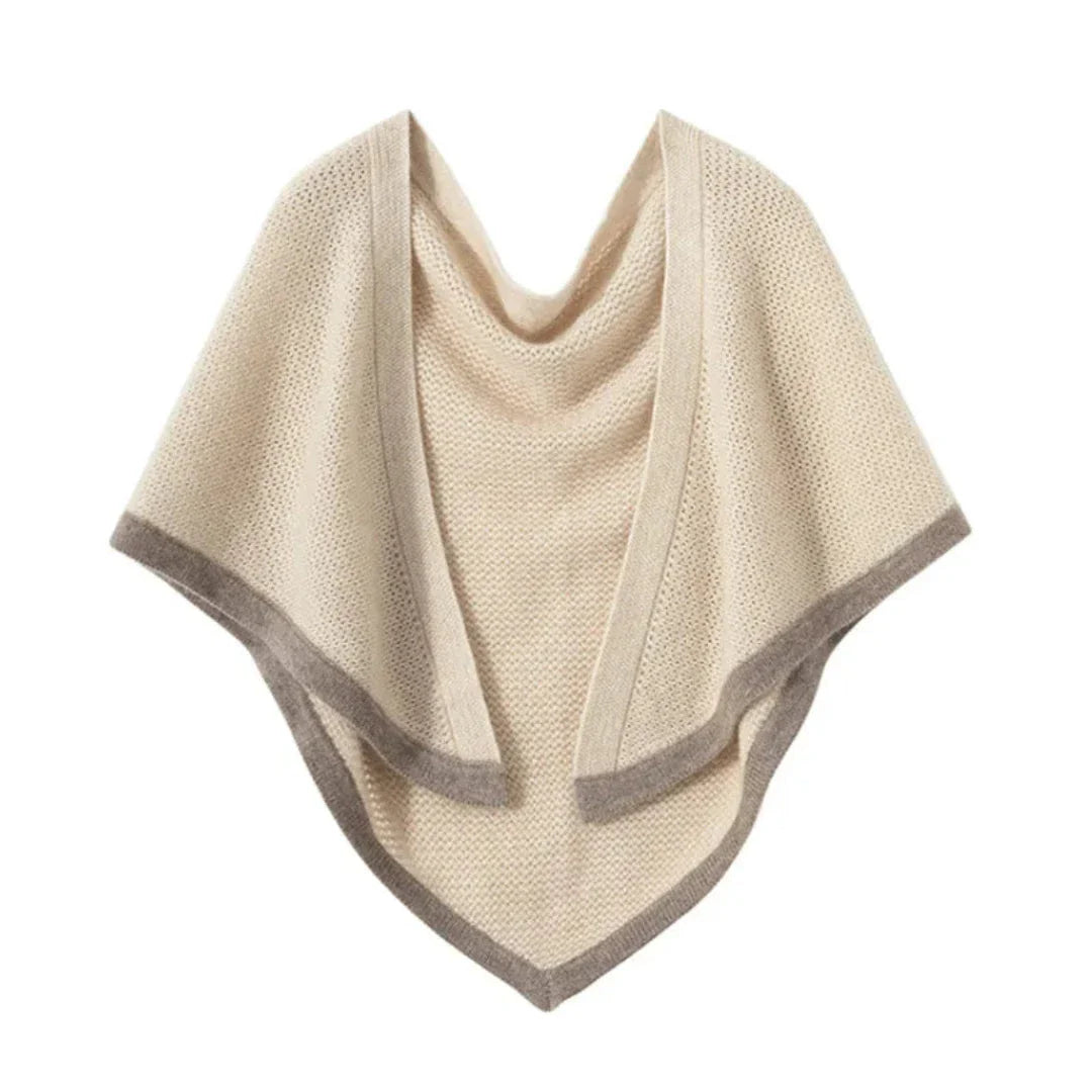 Bess ivory cashmere knitted shawl with chic two-tone border and soft textured weave