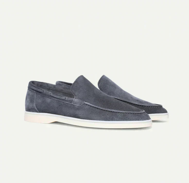 Men's faux suede slip-on loafers in classic tone with breathable comfort and durable rubber sole