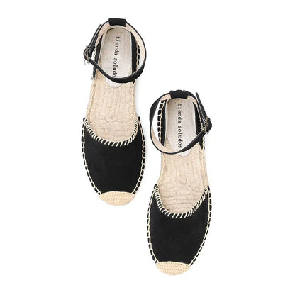 Women's beige flat espadrilles with bohemian-inspired woven jute sole for summer casual wear