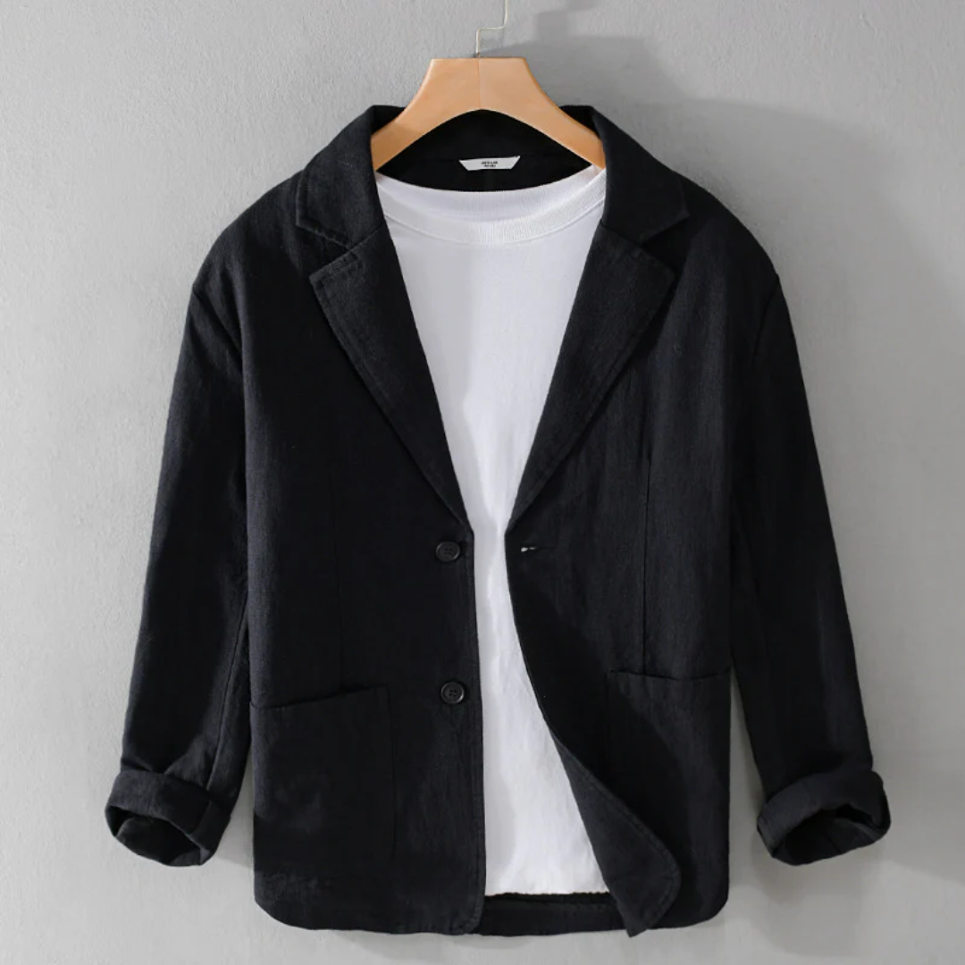 Jackson Essential relaxed-fit linen jacket in deep rich hue, individually dyed for a unique one-of-a-kind finish