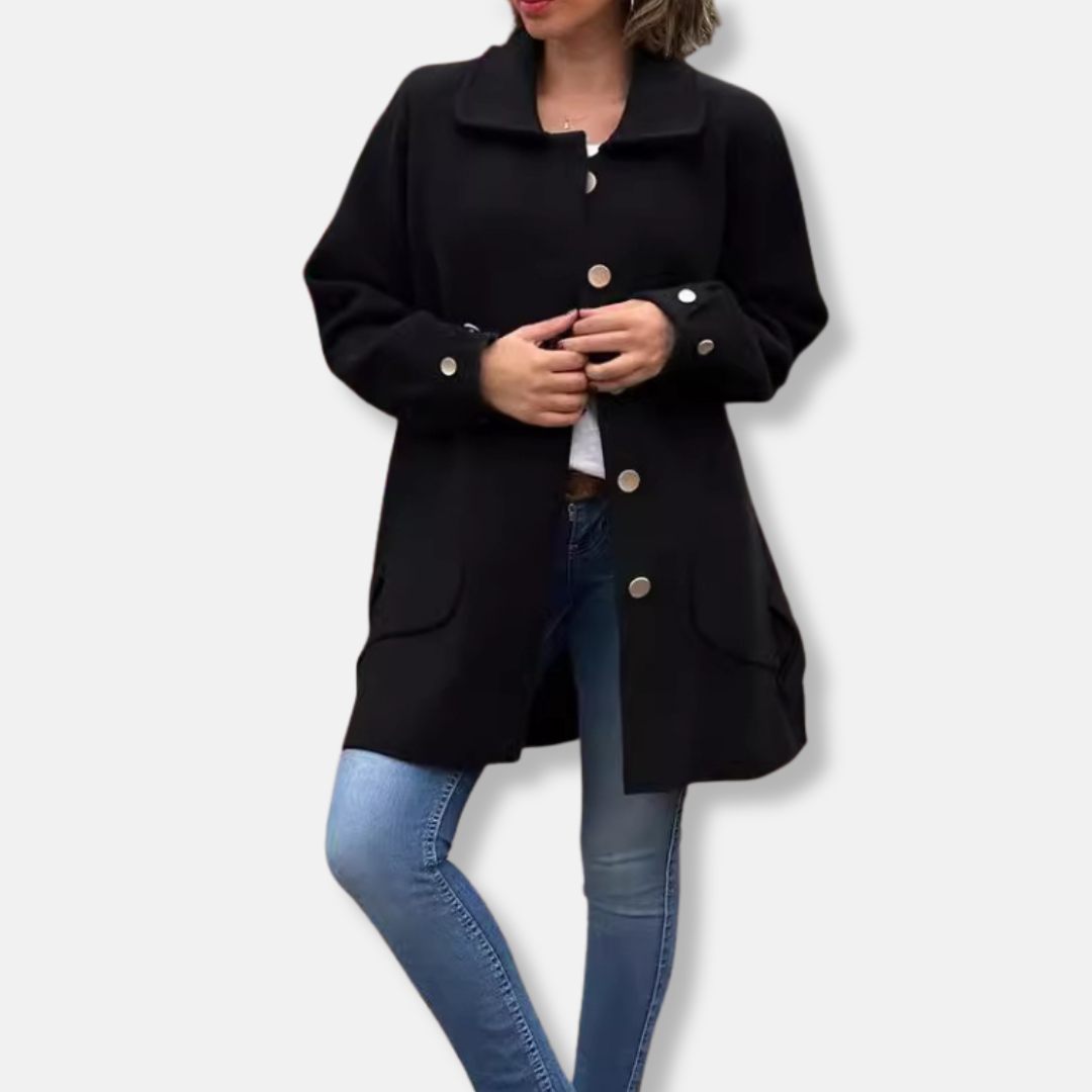 Women's relaxed-fit mid-thigh knit blend coat, single-breasted silhouette for effortless elegant layering