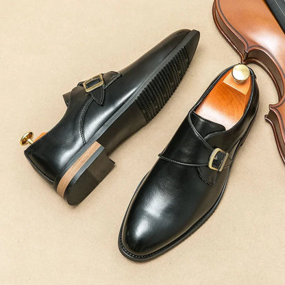 Wavlynn Blaine Arc monk strap dress shoes black formal buckle rubber grip sole office wedding