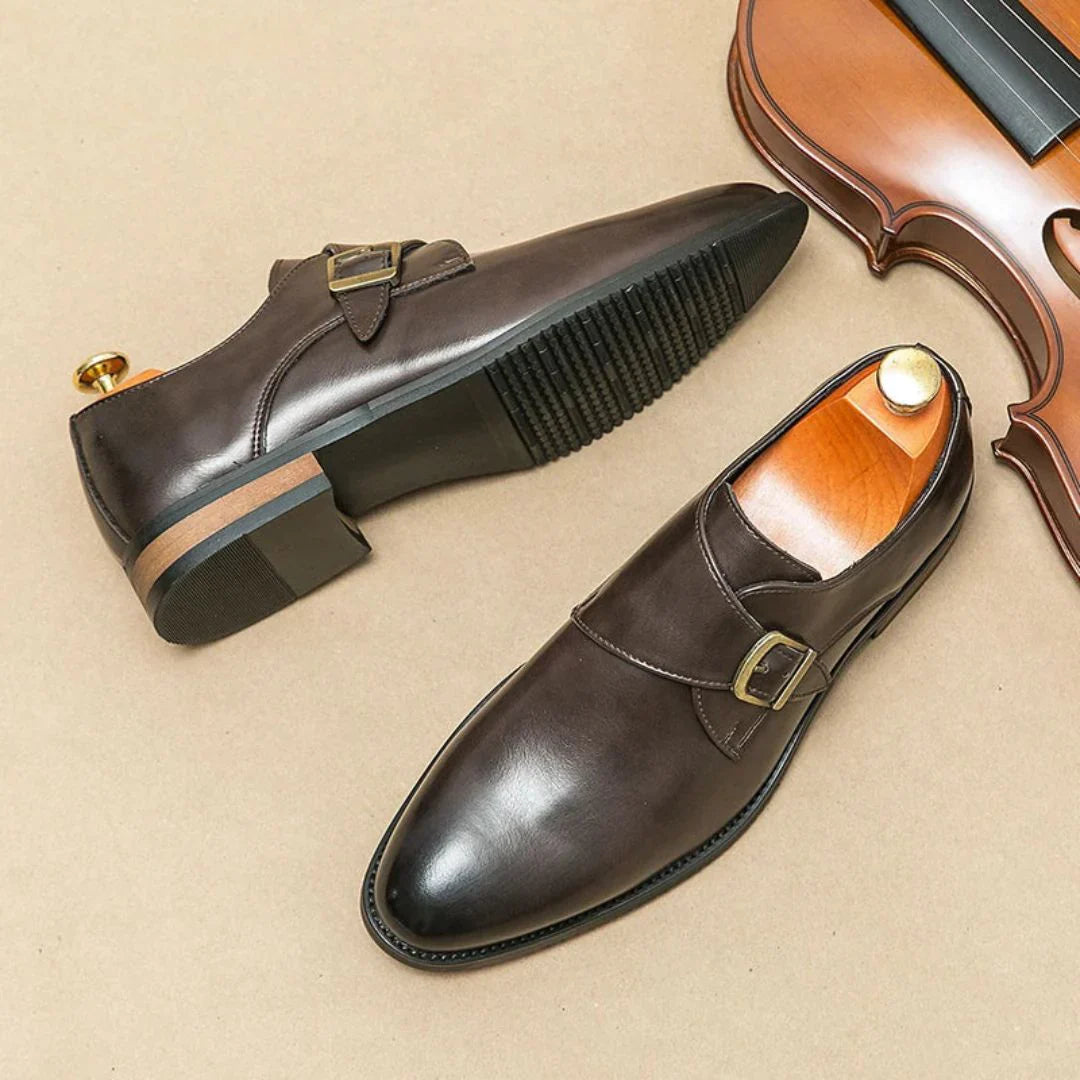 Wavlynn Blaine Arc monk strap dress shoes in polished leather with rubber grip sole for formal wear