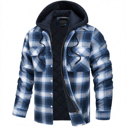 Parker plaid hooded jacket with fleece lining, relaxed fit, timeless checked pattern for outdoor wear