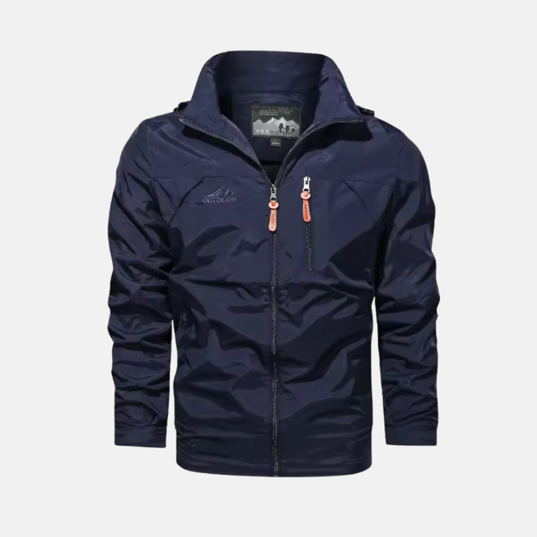 Men's lightweight water-resistant outdoor jacket high collar zip pockets trail-ready regular fit
