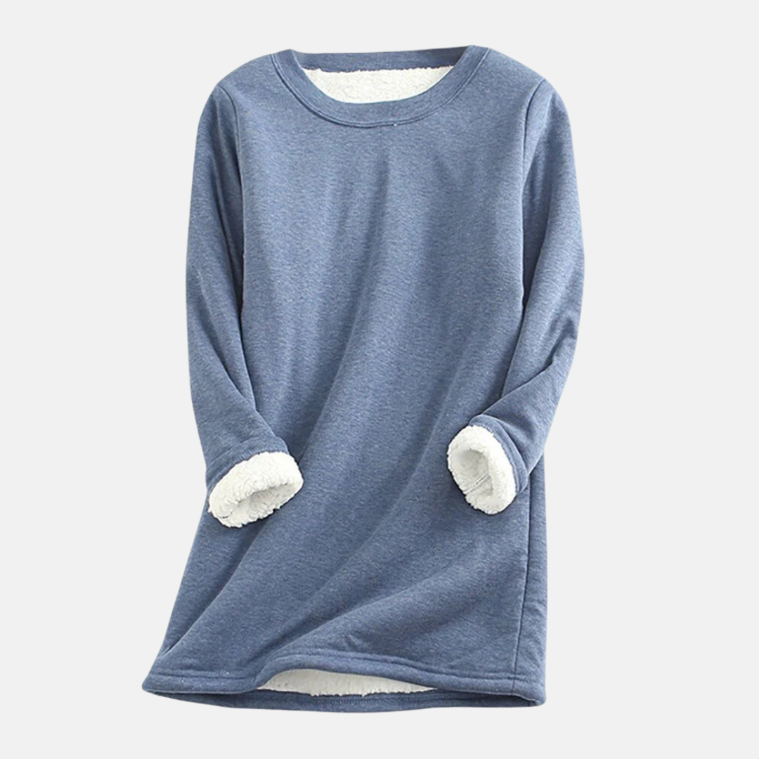 Women's plush-lined knit sweatshirt relaxed fit crew neck tunic length cozy straight silhouette