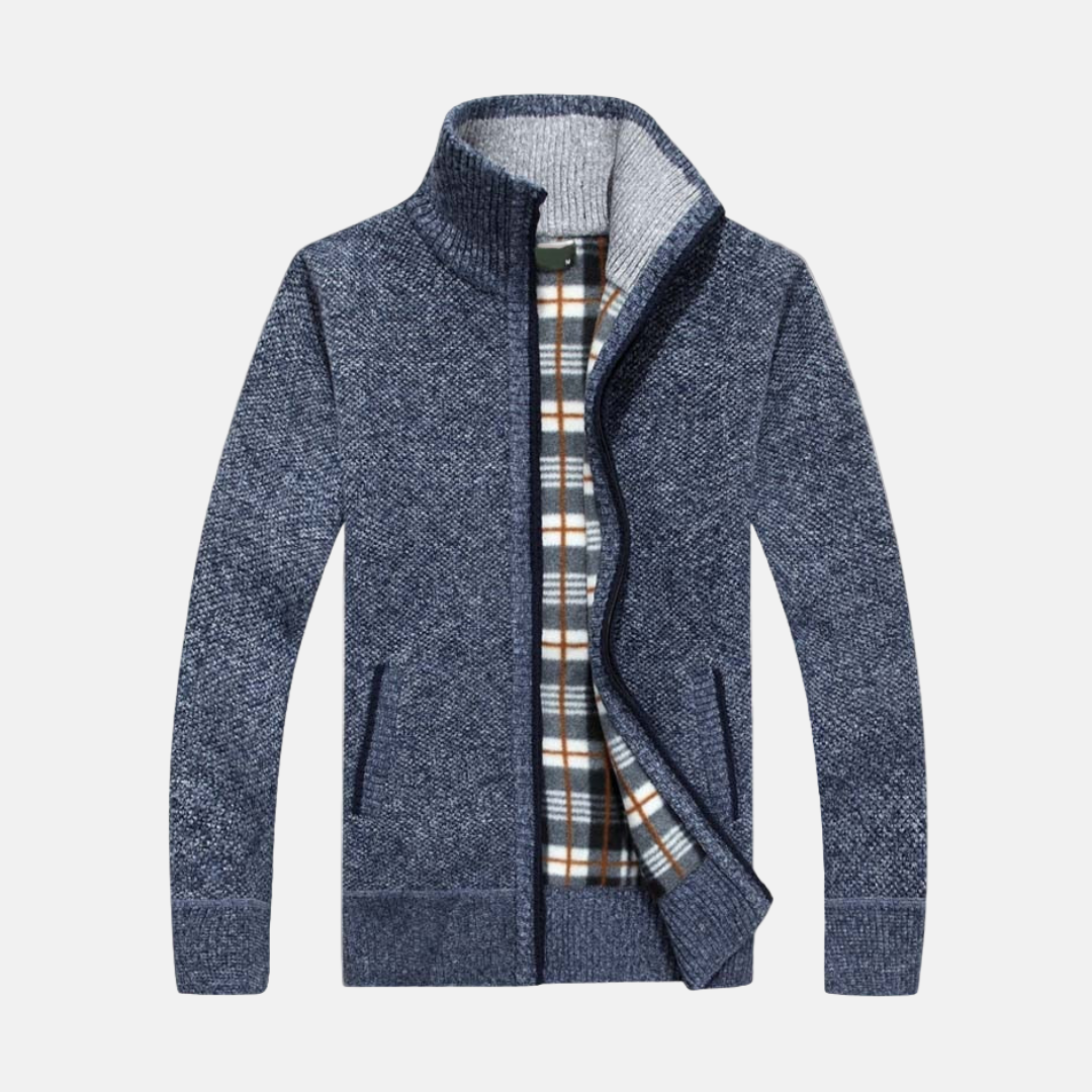 Men's fleece-lined knit jacket regular fit warm versatile layering piece for fall