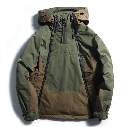 Men's windproof white duck down jacket lightweight water-resistant shell adjustable hood outdoor winter coat